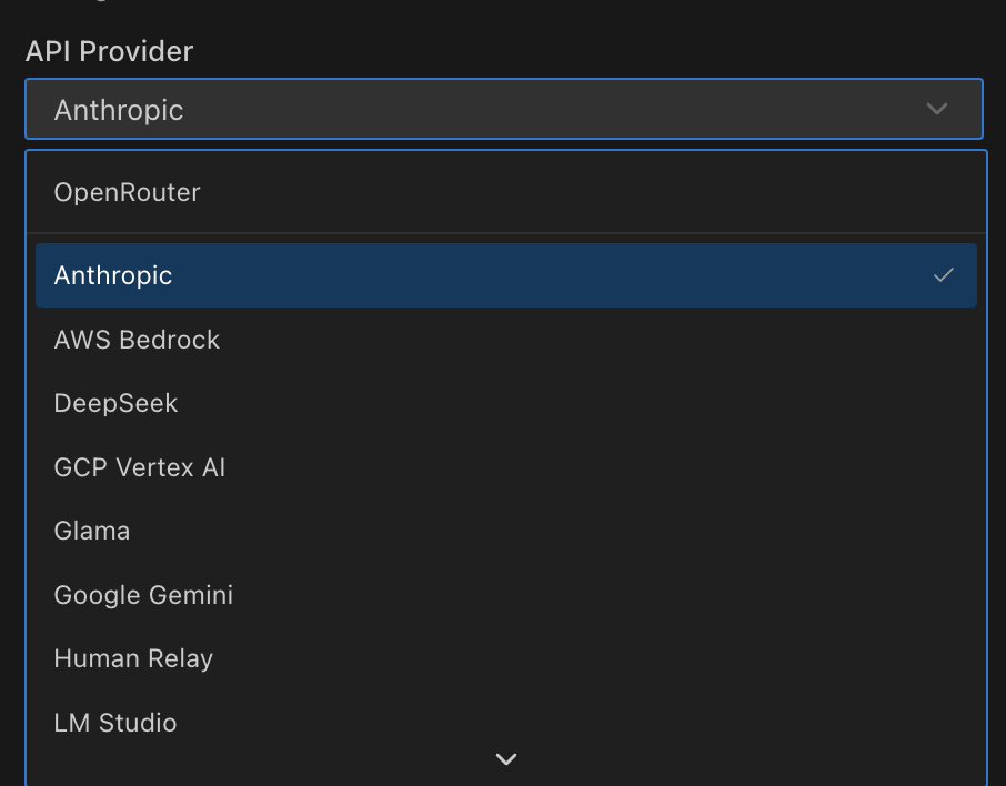 Provider selection dropdown