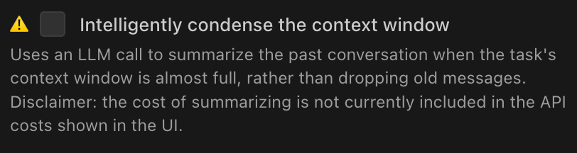 Settings for Intelligent Context Condensation