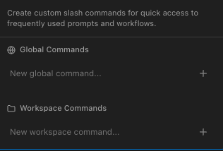 Slash commands menu showing available commands
